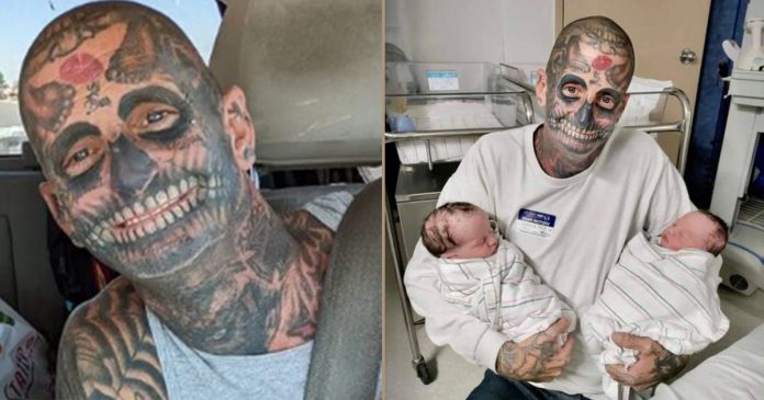 Heavily tattooed dad faces backlash before wife reveals the truth